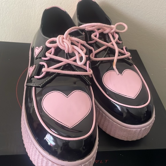 STRANGE CVLT 💕🖤 Pink Black Patent Hearts Creepers !! - Picture 8 of 9